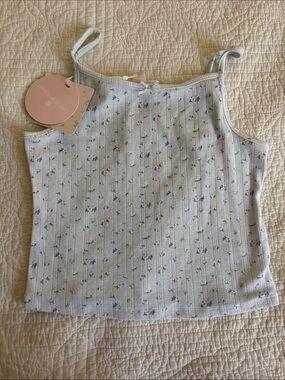 LoveShackFancy Pale Blue Floral Ribbed Camisole